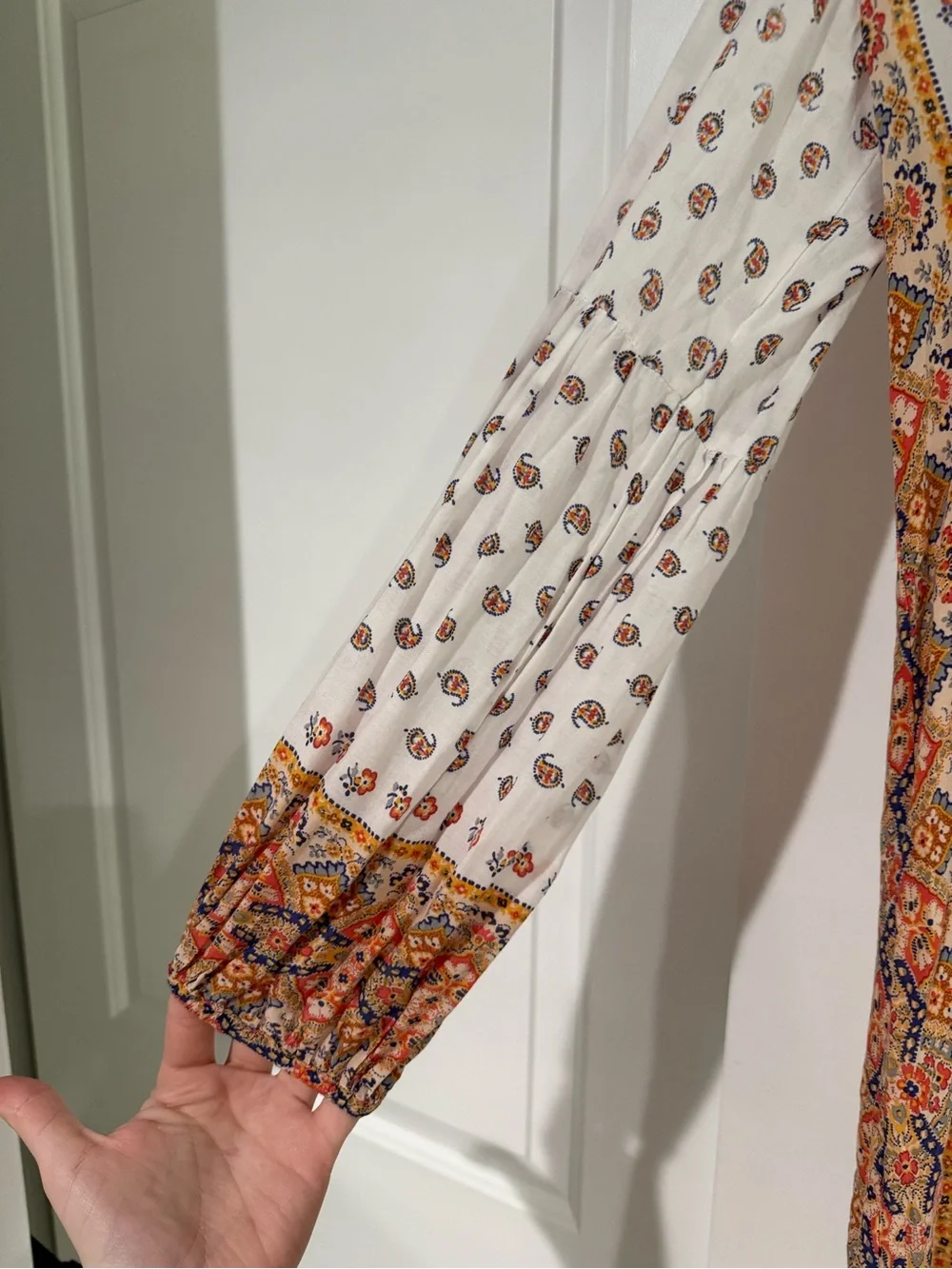 Free People Peacemaker Ivory Paisley Floral Print High-Low Bohemian Dress Size M - Picture 7 of 9